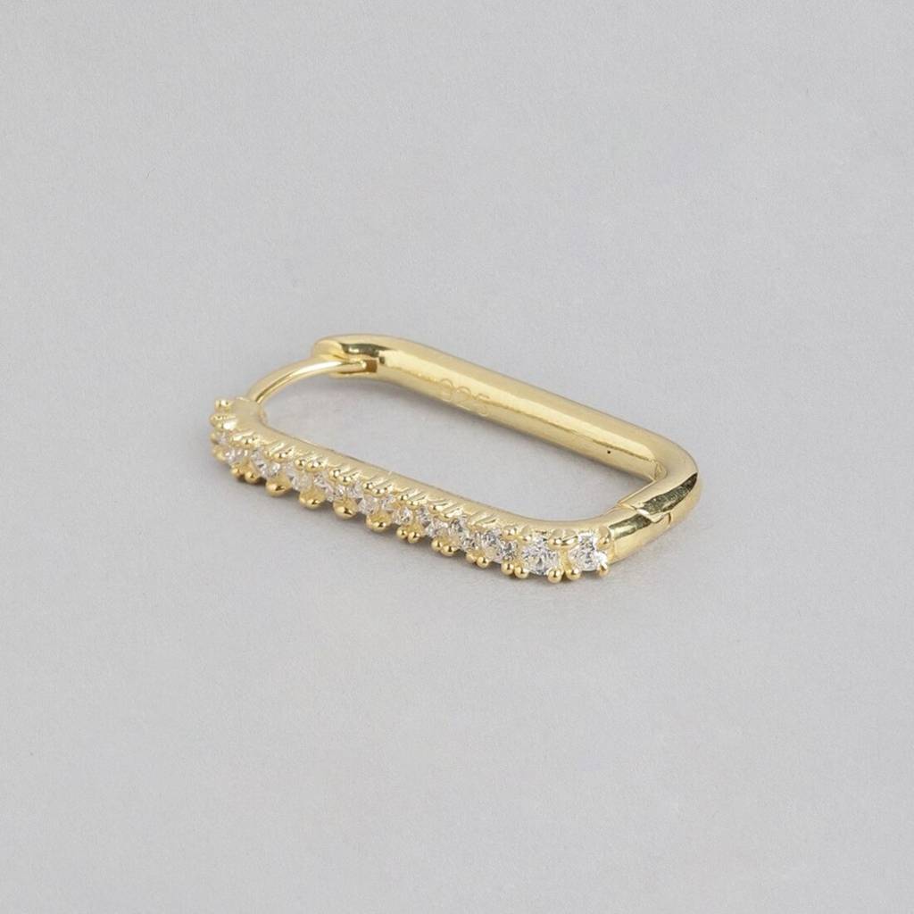 One Line Cz Cz Gold Plated 925 Sterling Silver Hoop : EAR-20410