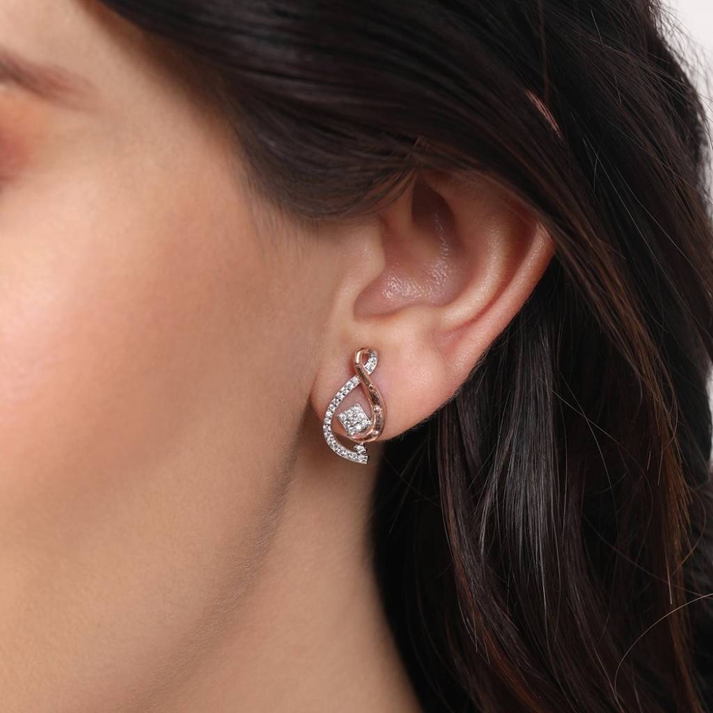Cz Rhodium & Rose Gold Plated 925 Sterling Silver Stud : EAR-20679-RRG