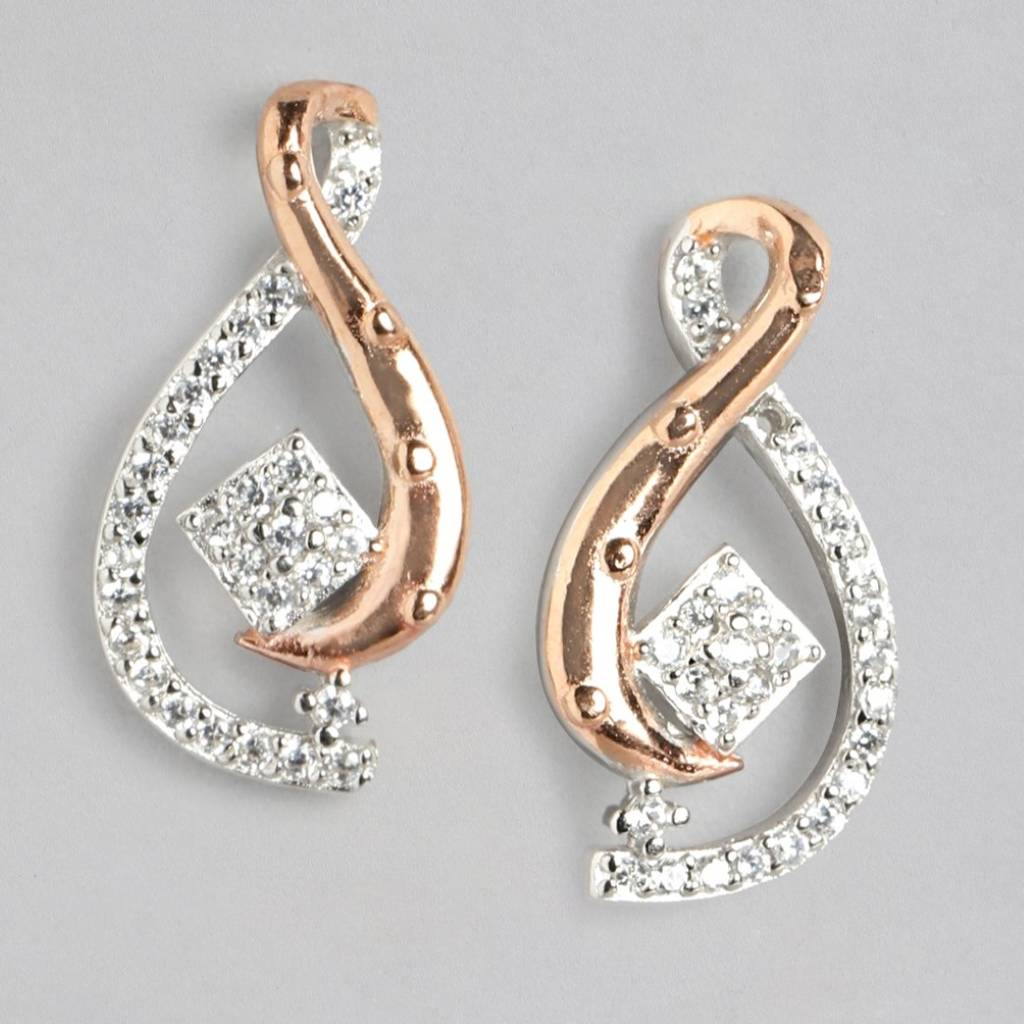 Cz Rhodium & Rose Gold Plated 925 Sterling Silver Stud : EAR-20679-RRG