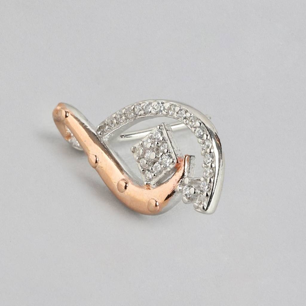 Cz Rhodium & Rose Gold Plated 925 Sterling Silver Stud : EAR-20679-RRG