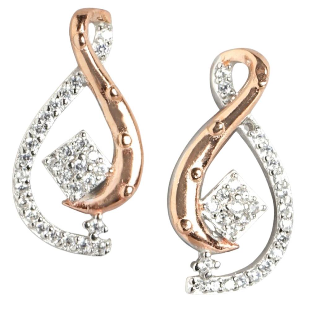 Cz Rhodium & Rose Gold Plated 925 Sterling Silver Stud : EAR-20679-RRG