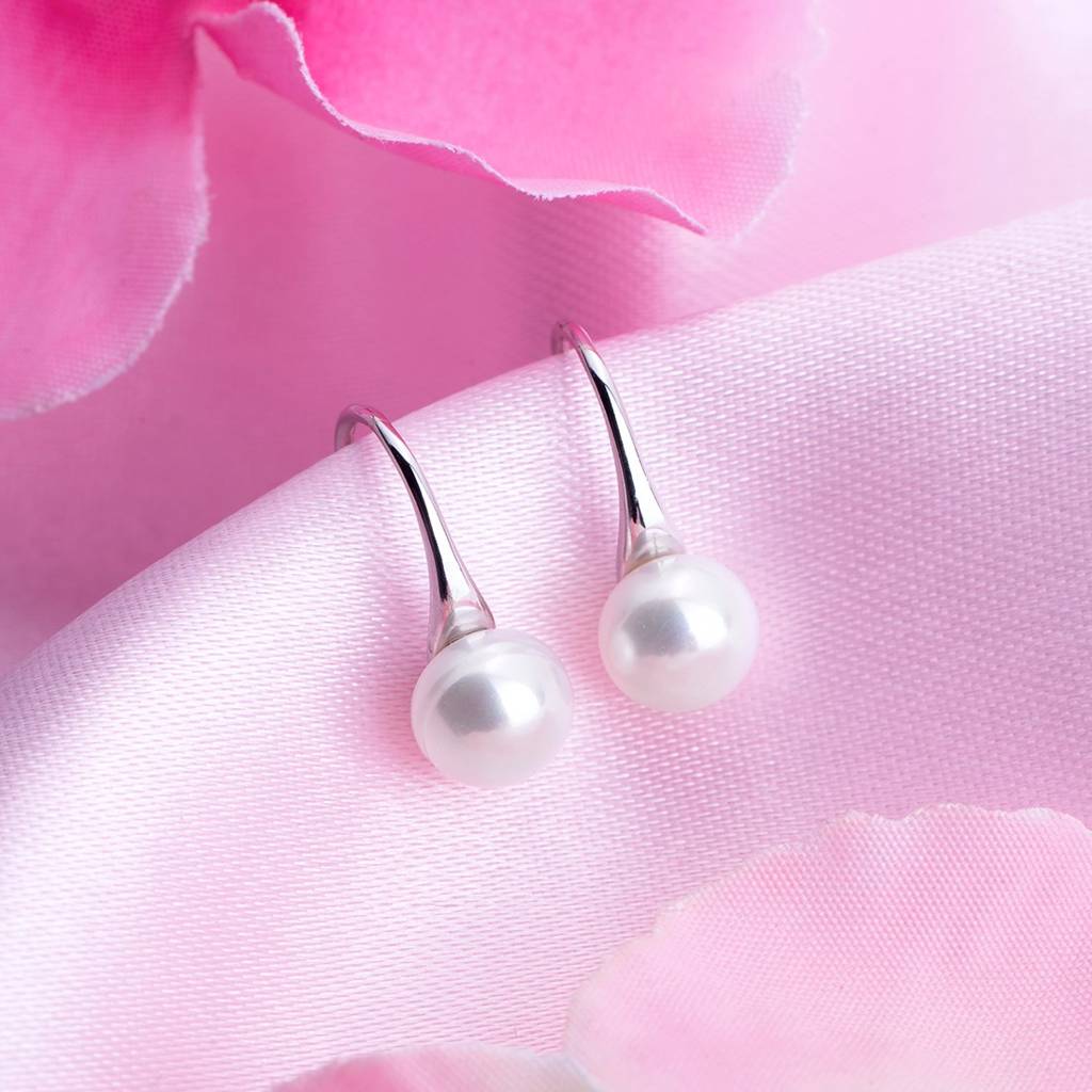 Pearl Rhodium Plated 925 Sterling Silver Drop : EAR-20689-R