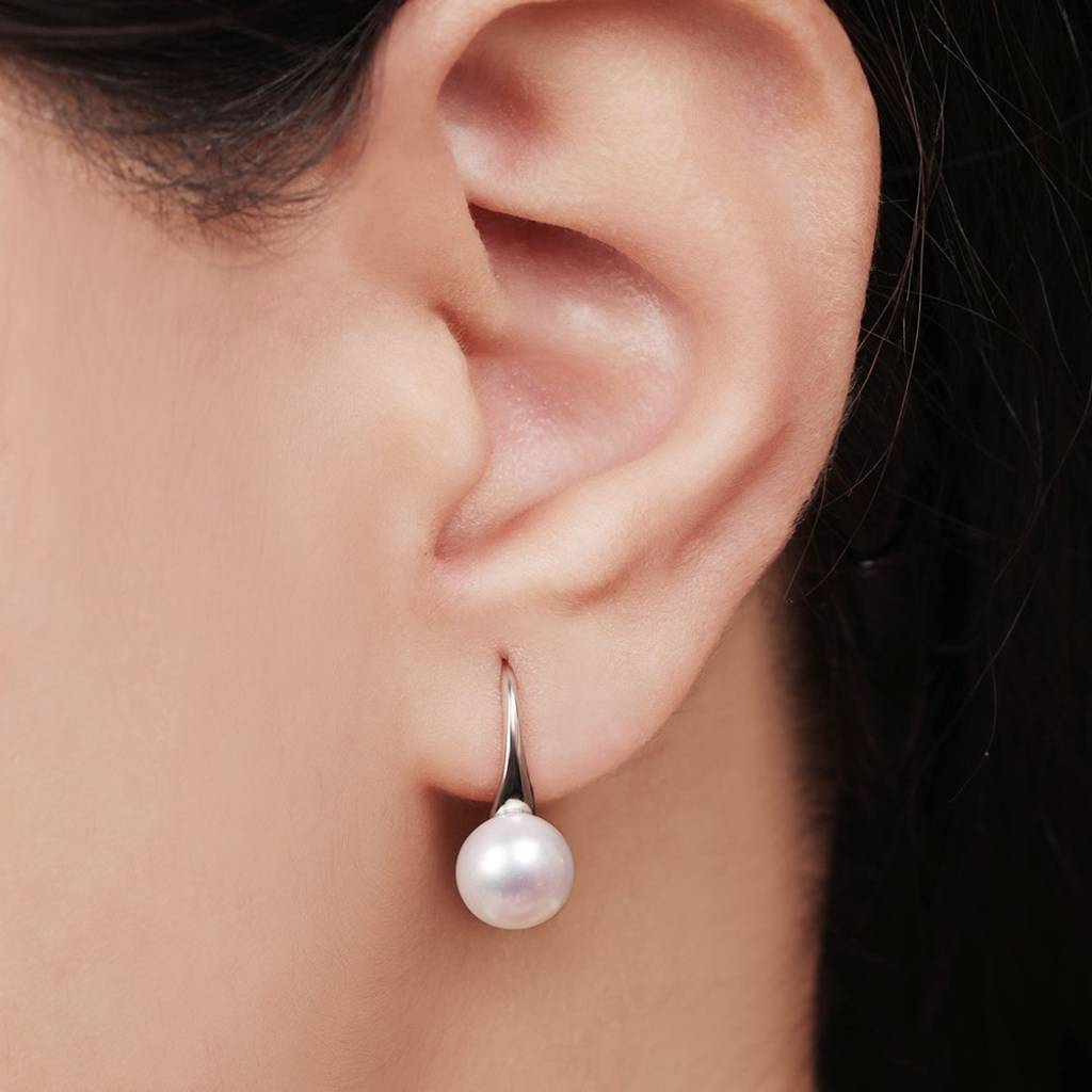 Pearl Rhodium Plated 925 Sterling Silver Drop : EAR-20689-R