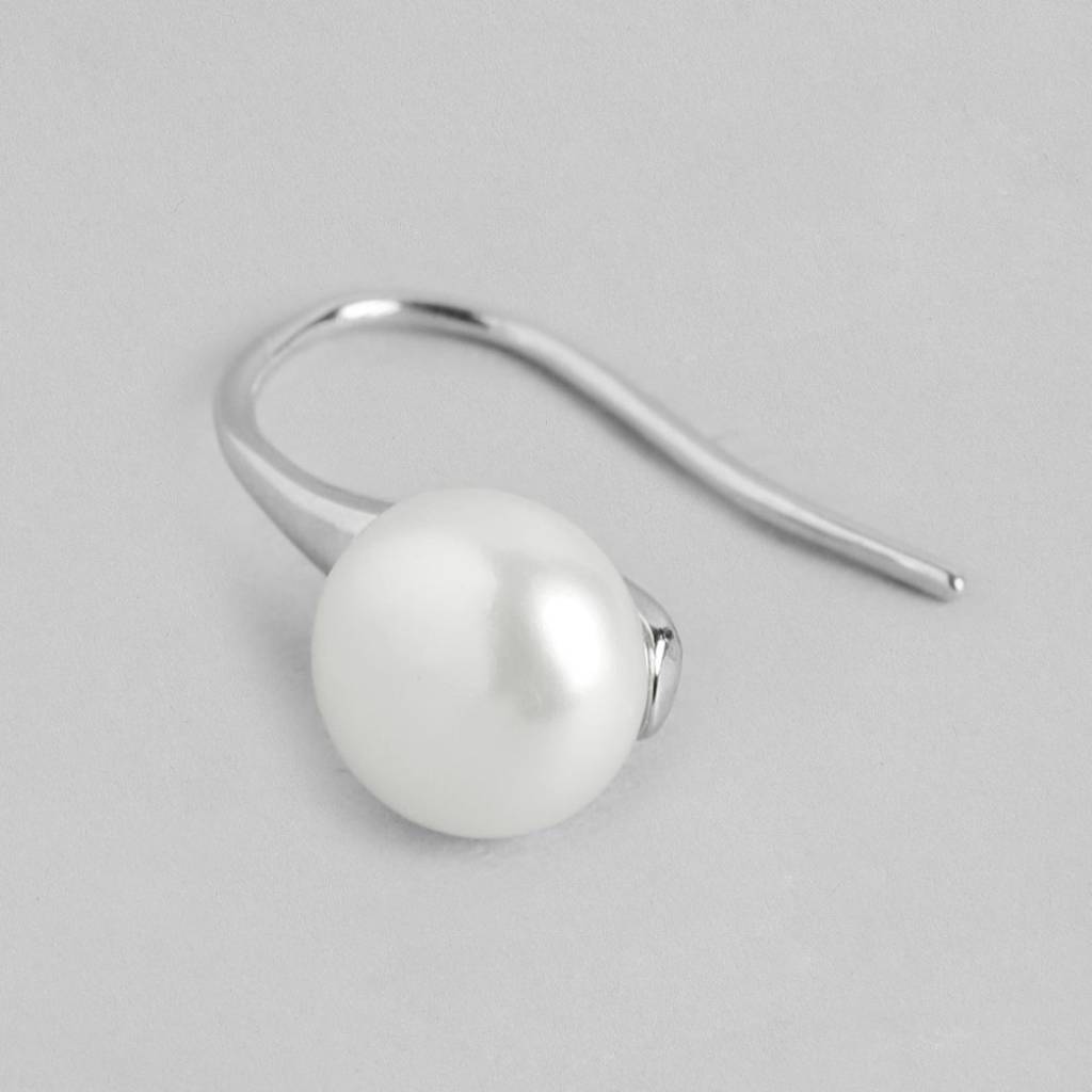 Pearl Rhodium Plated 925 Sterling Silver Drop : EAR-20689-R