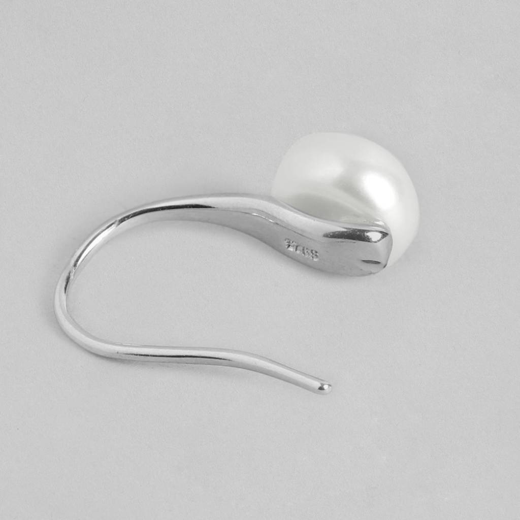 Pearl Rhodium Plated 925 Sterling Silver Drop : EAR-20689-R