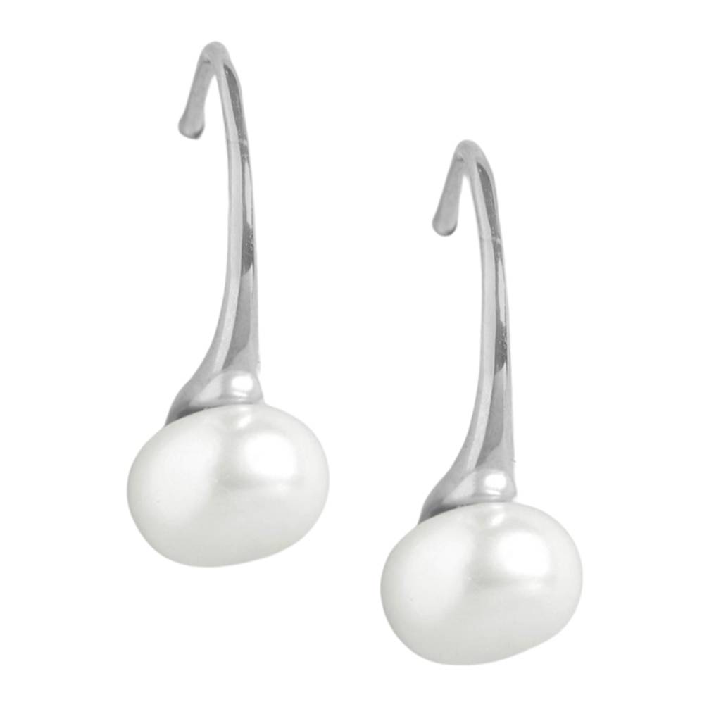 Pearl Rhodium Plated 925 Sterling Silver Drop : EAR-20689-R