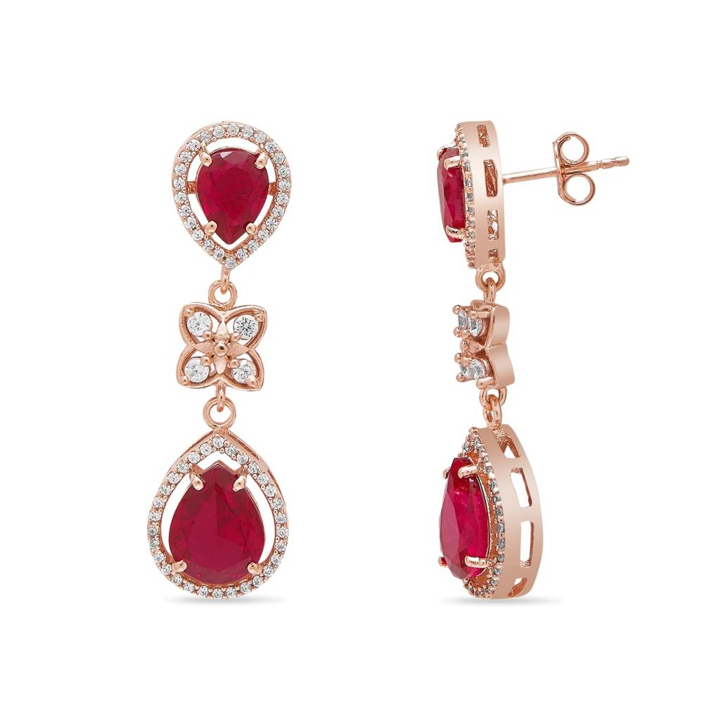 Solitaire Cz Rose Gold Plated 925 Sterling Silver Drop : EAR-20747-RG