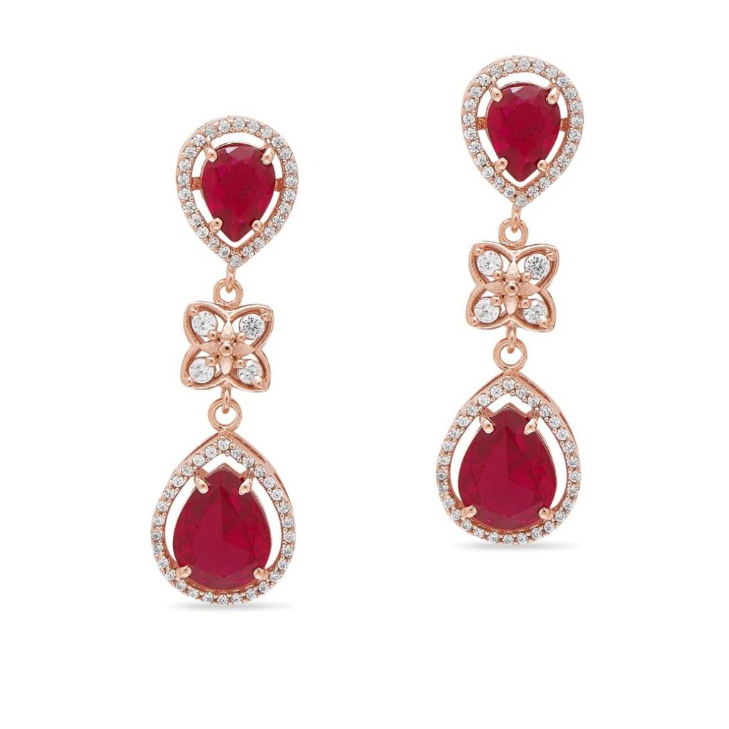 Solitaire Cz Rose Gold Plated 925 Sterling Silver Drop : EAR-20747-RG