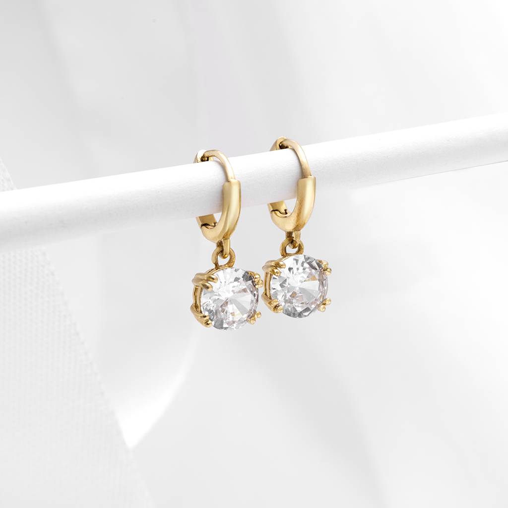 925 Pure Silver Gold Plated Cz Hoop Earrings 925 Pure Silver