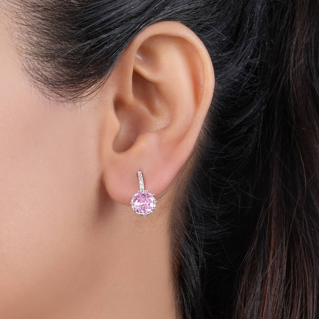 Solitaire Rhodium Plated 925 Sterling Silver Earrings : EAR-20889-R