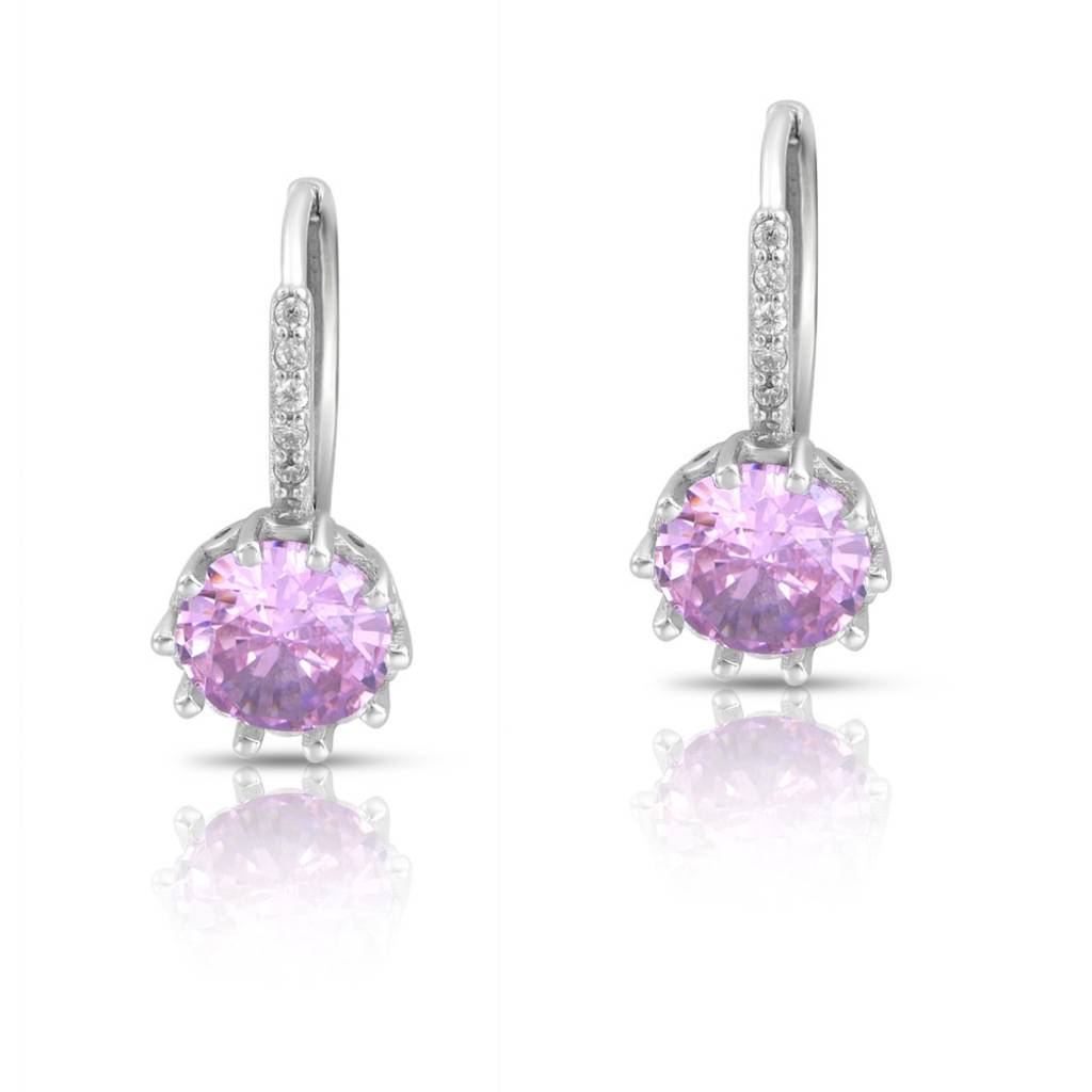 Solitaire Rhodium Plated 925 Sterling Silver Earrings : EAR-20889-R