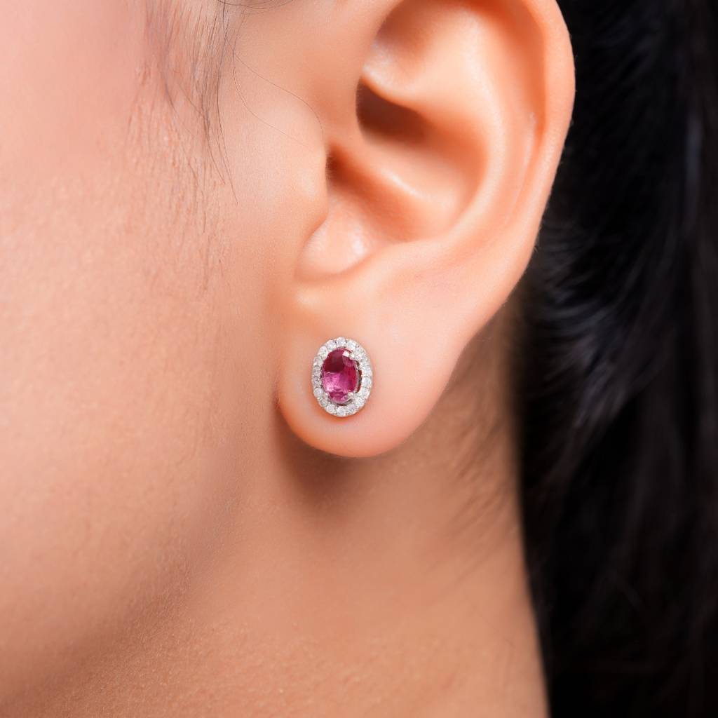 Ruby Royale Rhodium Plated 925 Sterling Silver Earrings : EAR-20897-R