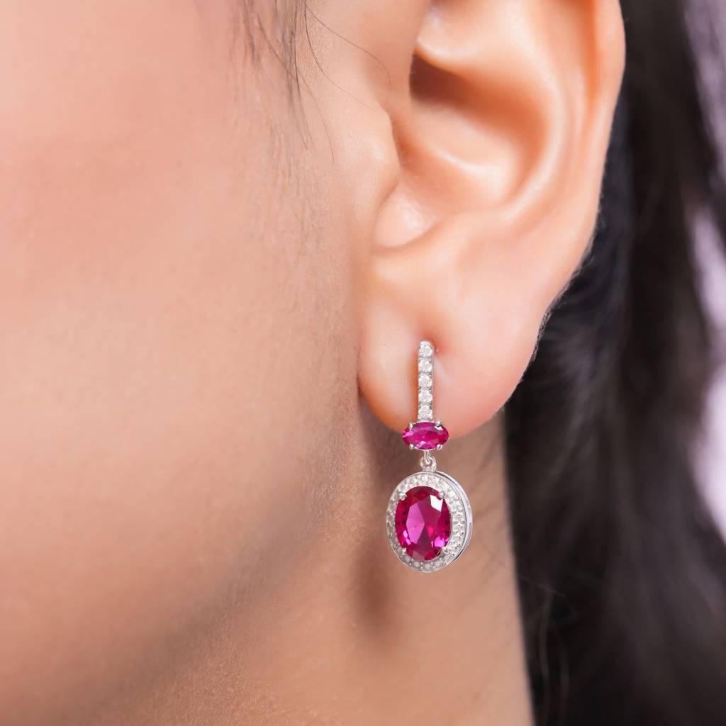 Pink Drop Rhodium Plated 925 Sterling Silver Earrings : EAR-20917-R