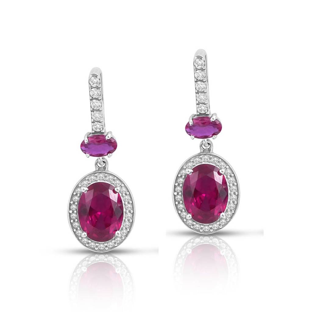 Pink Drop Rhodium Plated 925 Sterling Silver Earrings : EAR-20917-R