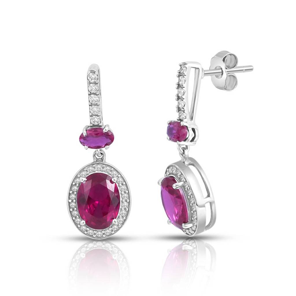 Pink Drop Rhodium Plated 925 Sterling Silver Earrings : EAR-20917-R