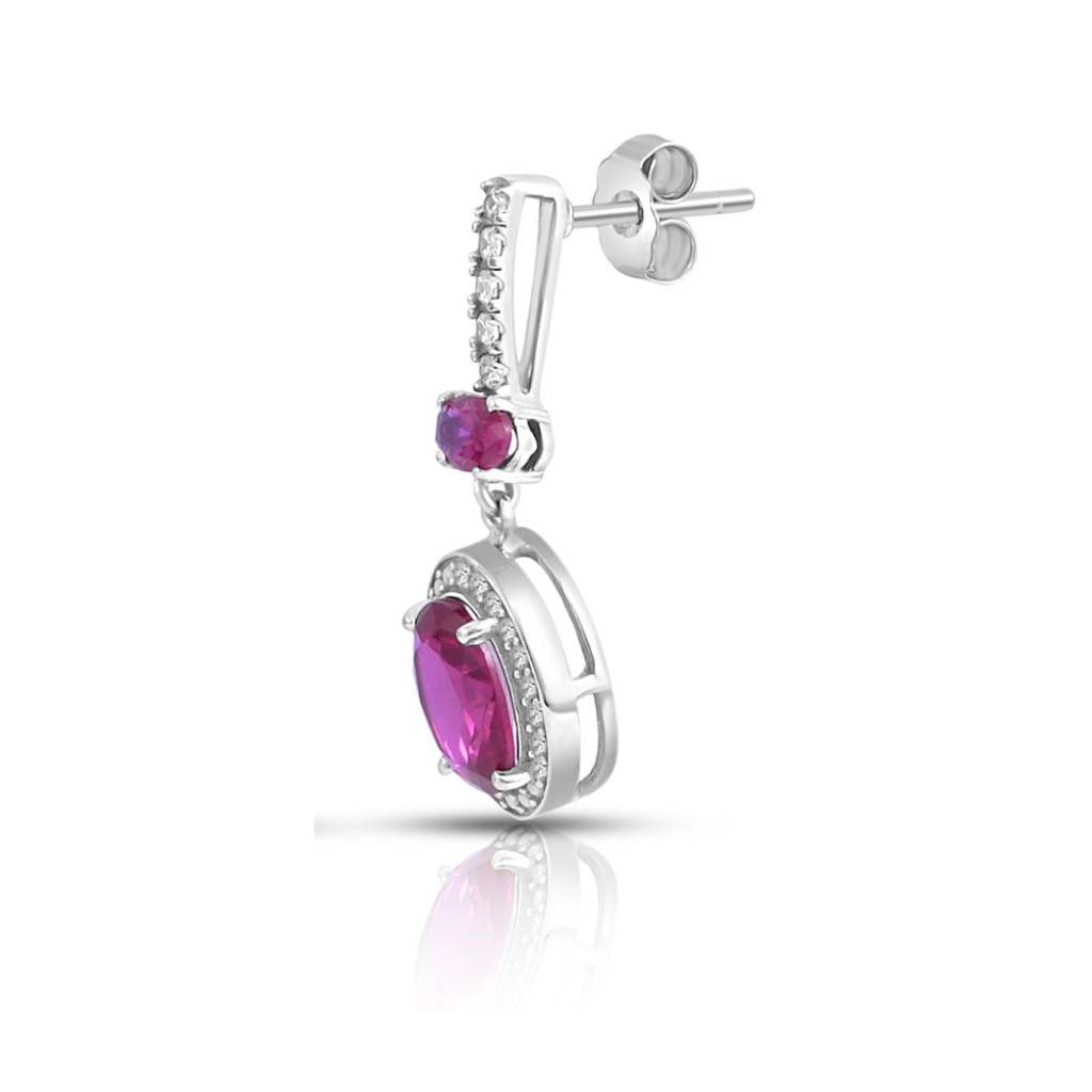 Pink Drop Rhodium Plated 925 Sterling Silver Earrings : EAR-20917-R