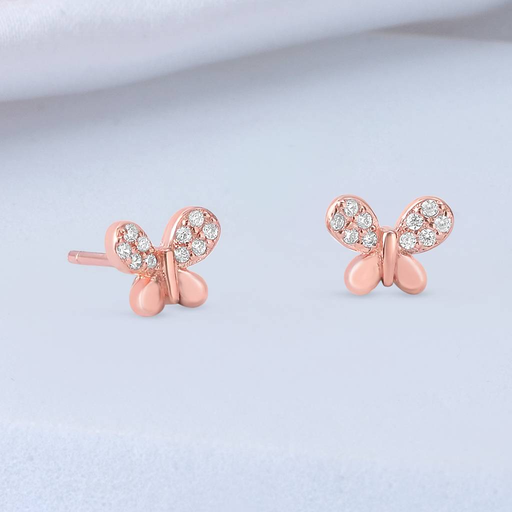 Mini Butterfly Rose Gold Plated 925 Sterling Silver Earrings
