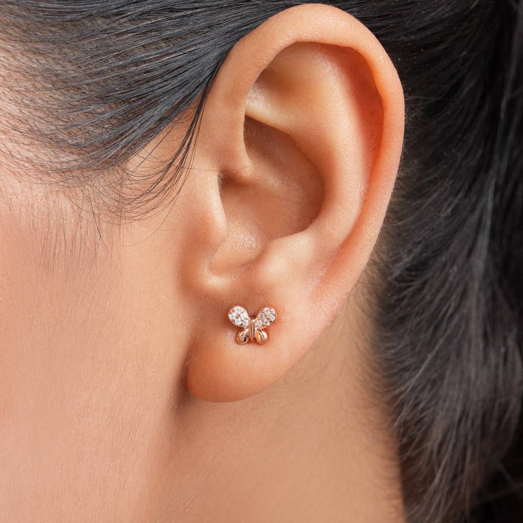 Mini Butterfly Rose Gold Plated 925 Sterling Silver Earrings : EAR-20925-RG