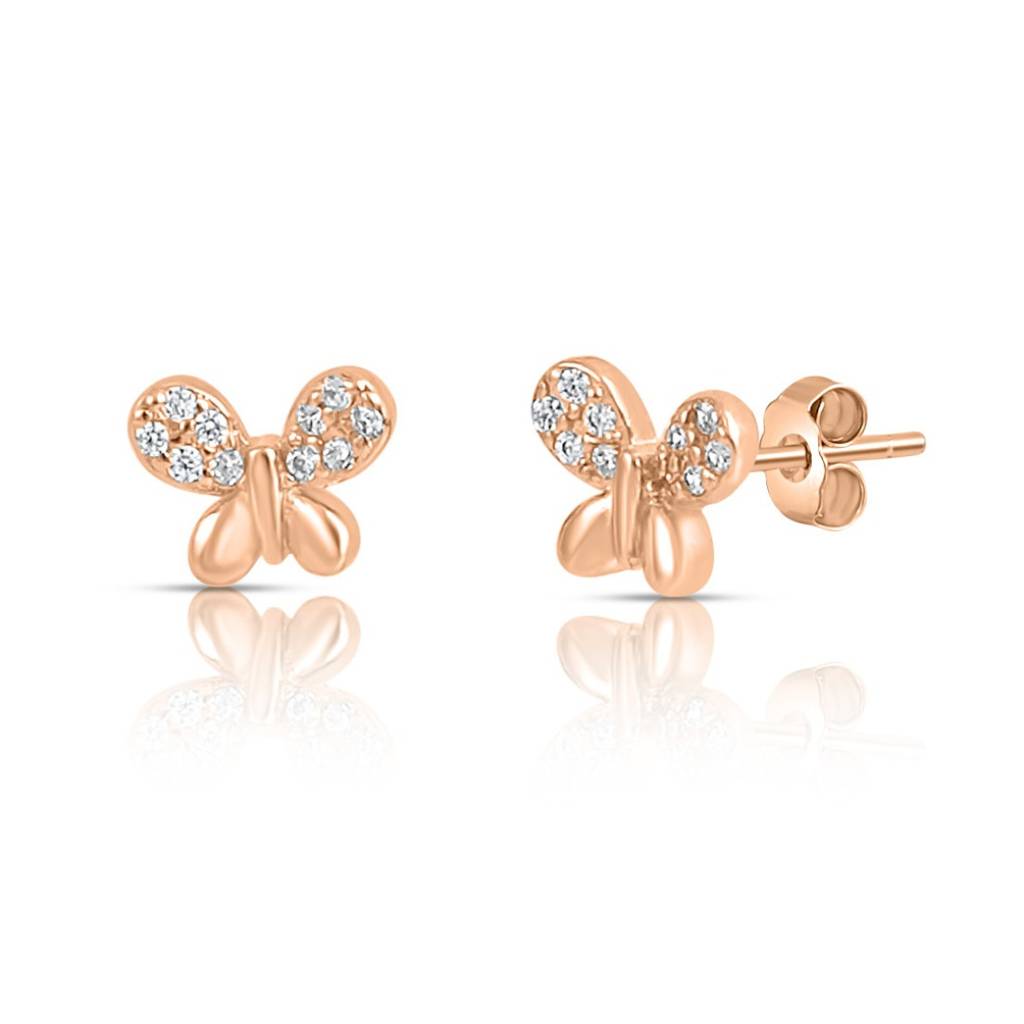 Mini Butterfly Rose Gold Plated 925 Sterling Silver Earrings : EAR-20925-RG