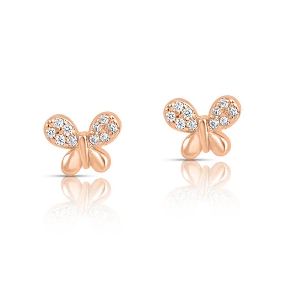 Mini Butterfly Rose Gold Plated 925 Sterling Silver Earrings : EAR-20925-RG
