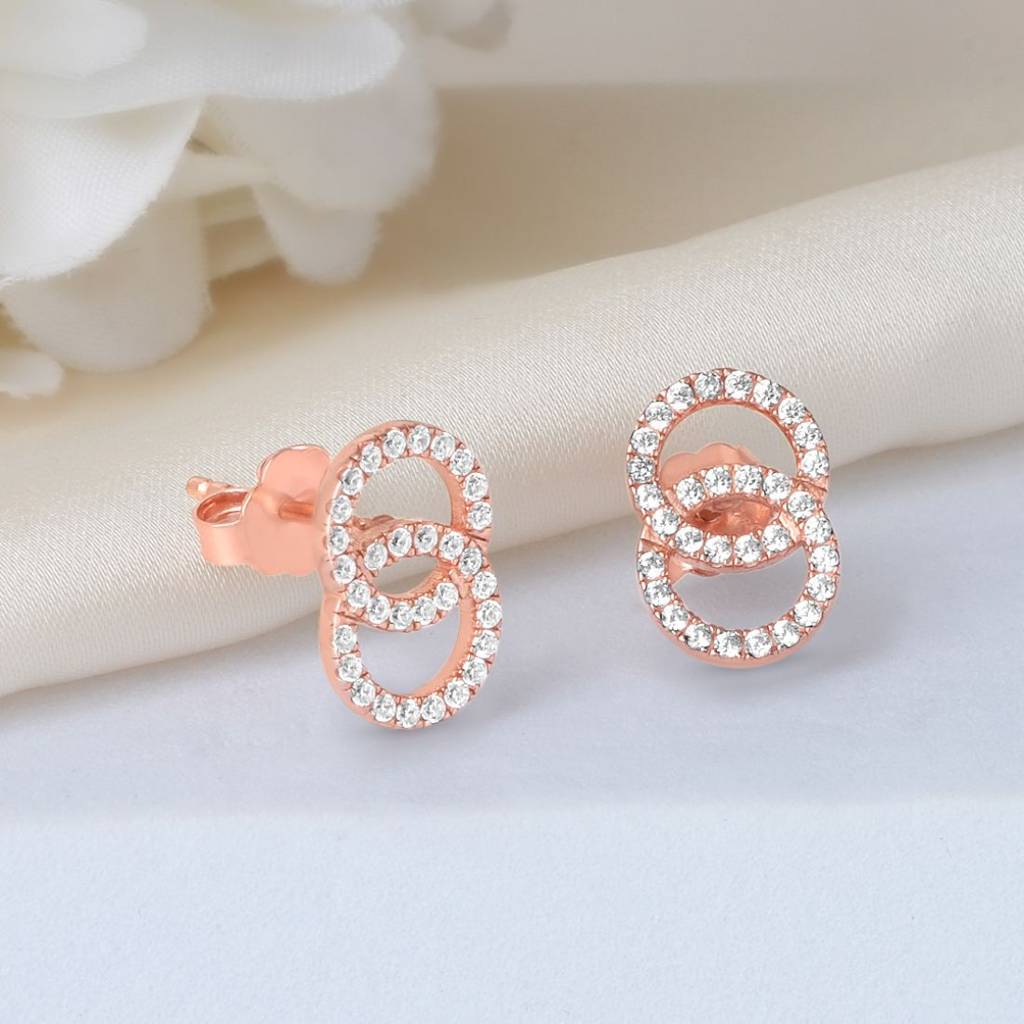 Twirling Circles Rose Gold Plated 925 Sterling Silver Earrings : EAR-20934-RG