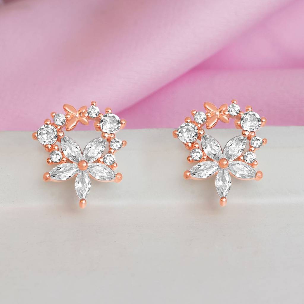 Dewdrop Bloom Rose Gold Plated 925 Sterling Silver Earrings : EAR-20945-RG