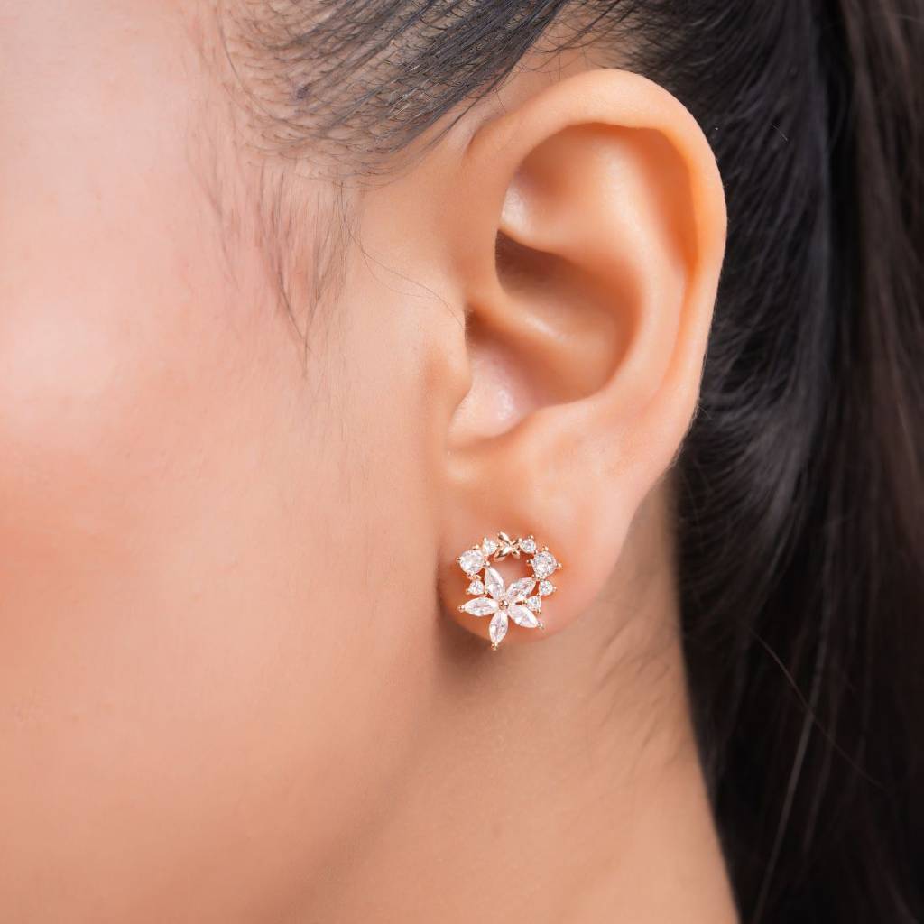 Dewdrop Bloom Rose Gold Plated 925 Sterling Silver Earrings : EAR-20945-RG