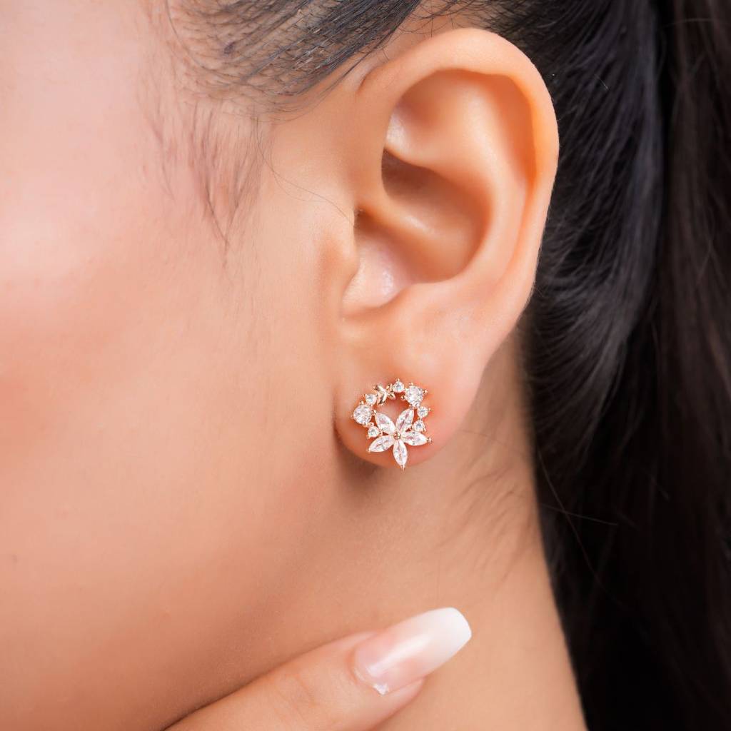 Dewdrop Bloom Rose Gold Plated 925 Sterling Silver Earrings : EAR-20945-RG