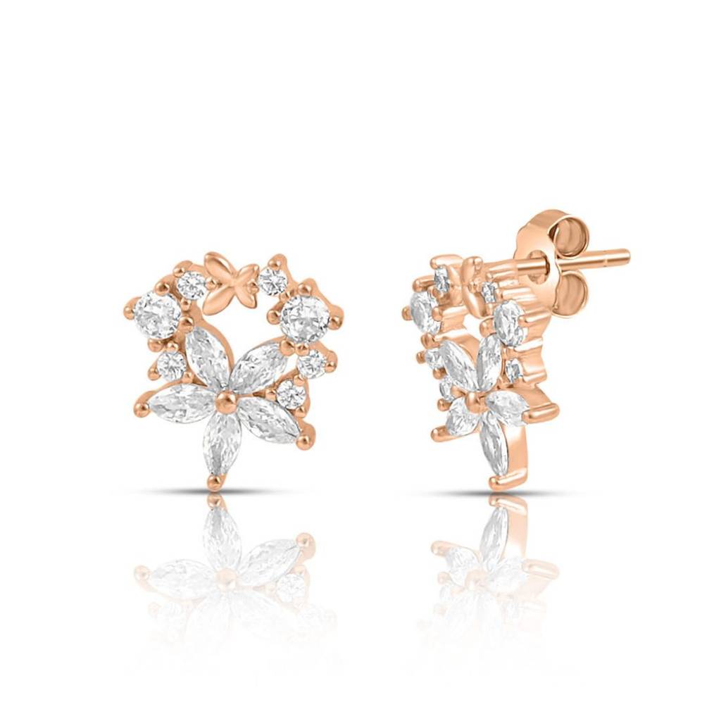 Dewdrop Bloom Rose Gold Plated 925 Sterling Silver Earrings : EAR-20945-RG