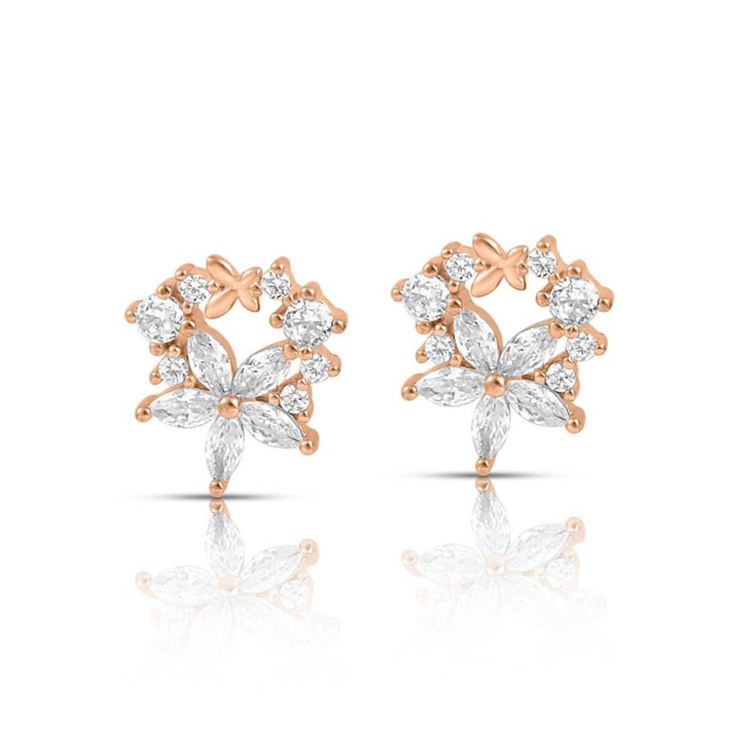 Dewdrop Bloom Rose Gold Plated 925 Sterling Silver Earrings : EAR-20945-RG