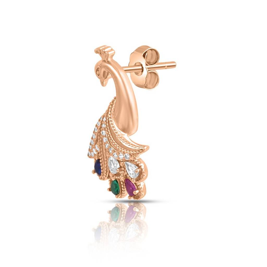 Peacock Rose Gold Plated 925 Sterling Silver Earrings : EAR-20946-RG