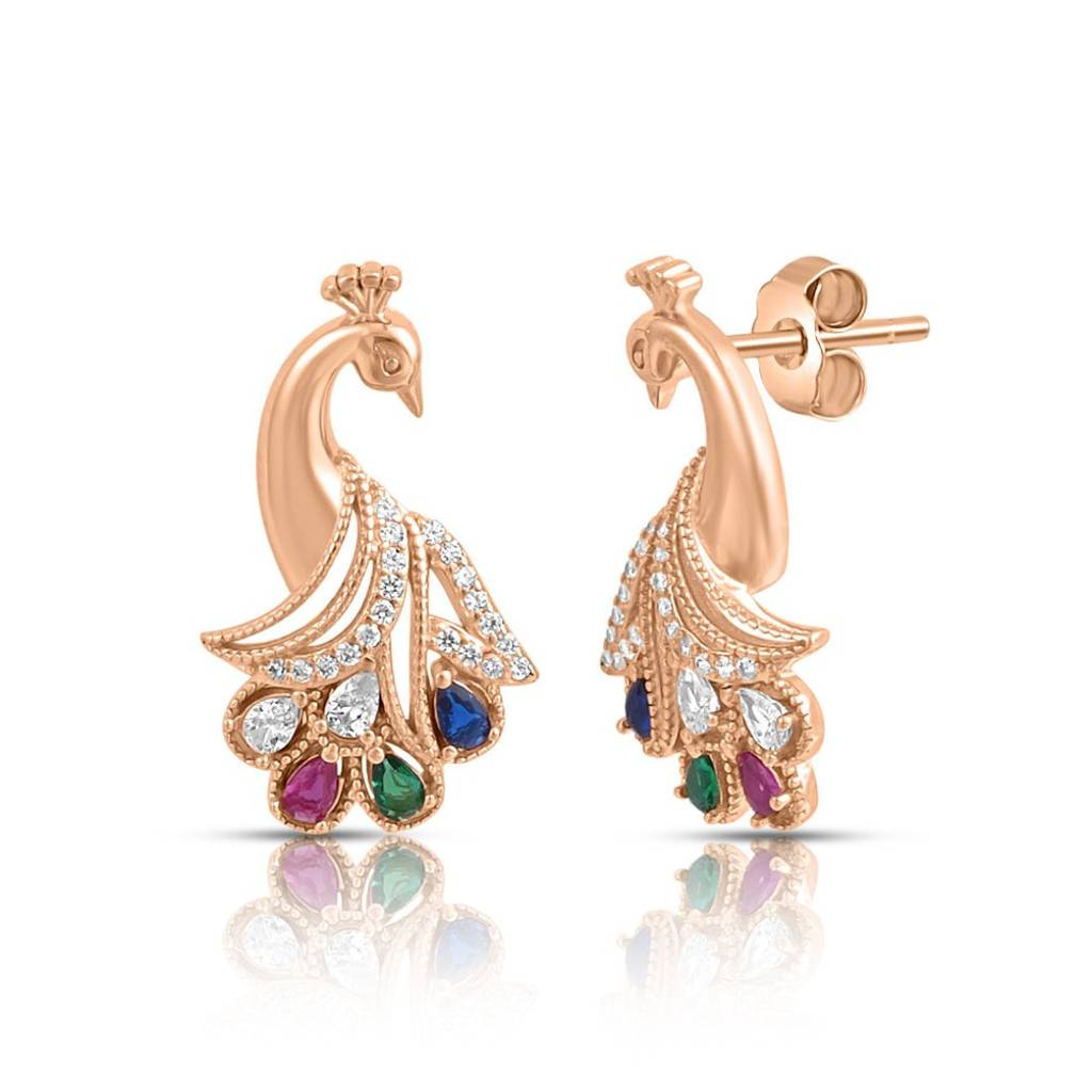 Peacock Rose Gold Plated 925 Sterling Silver Earrings : EAR-20946-RG