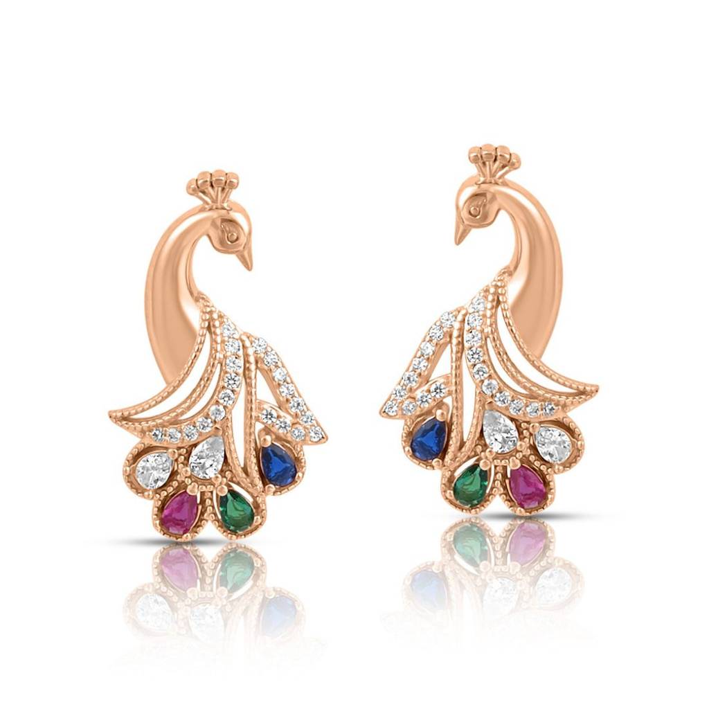 Peacock Rose Gold Plated 925 Sterling Silver Earrings : EAR-20946-RG