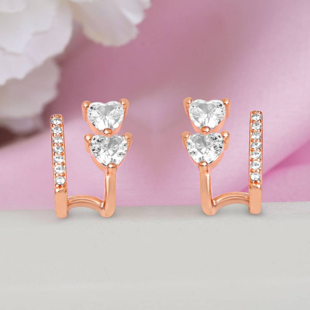 Twin Hearts Rose Gold Plated 925 Sterling Silver Earrings : EAR-20947-RG