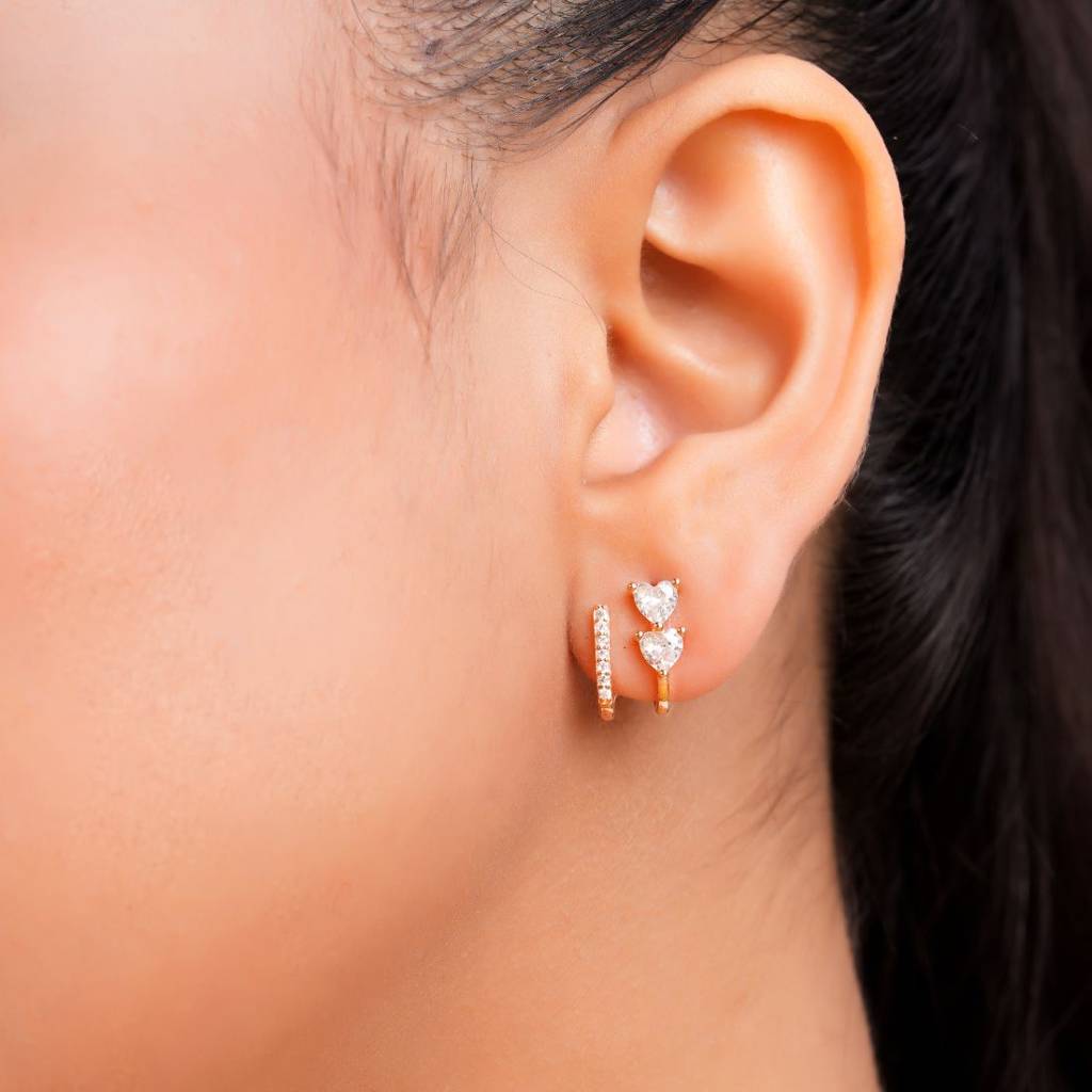 Twin Hearts Rose Gold Plated 925 Sterling Silver Earrings : EAR-20947-RG