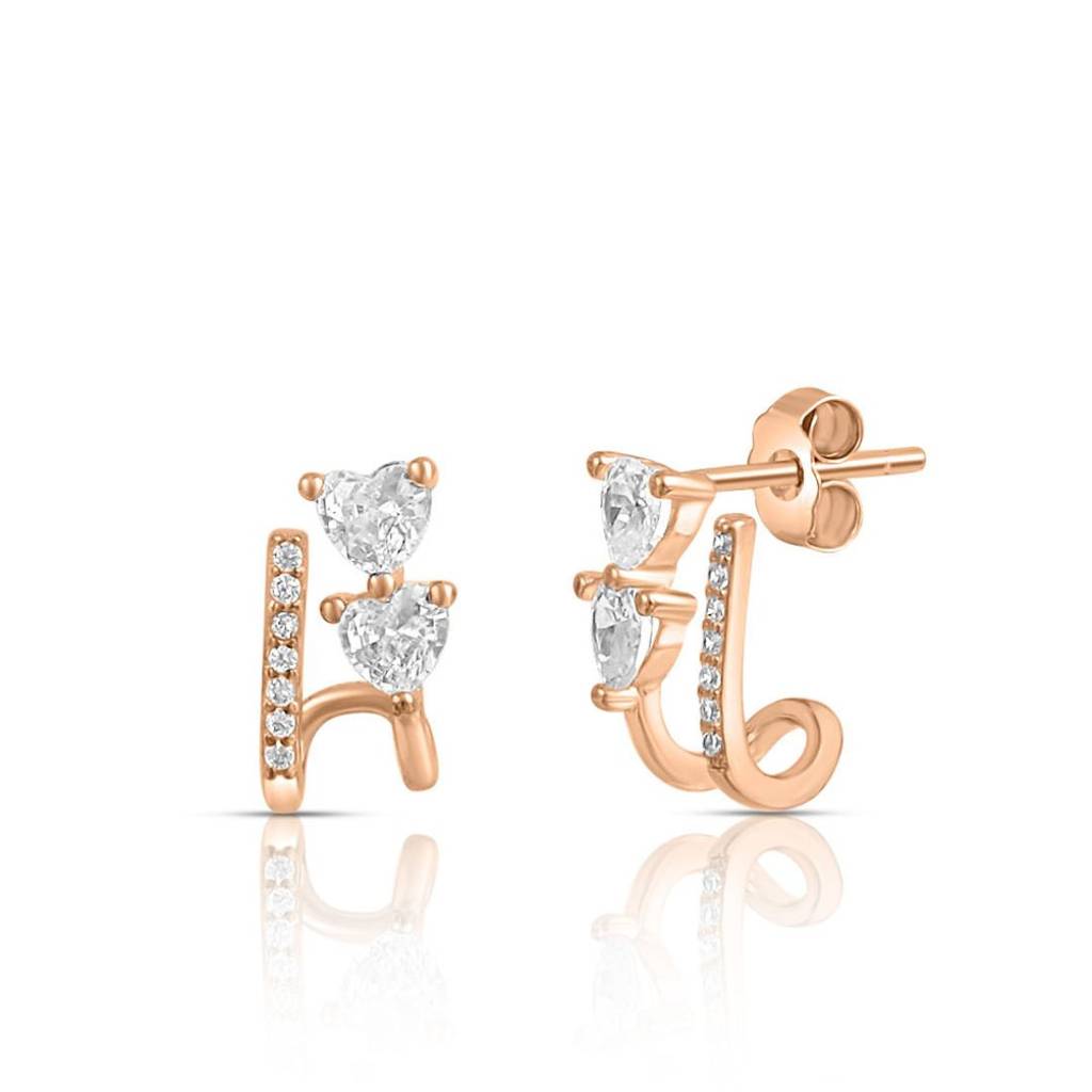 Twin Hearts Rose Gold Plated 925 Sterling Silver Earrings : EAR-20947-RG