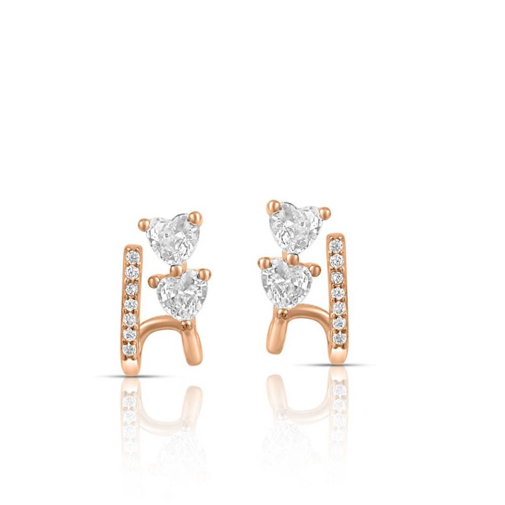 Twin Hearts Rose Gold Plated 925 Sterling Silver Earrings : EAR-20947-RG