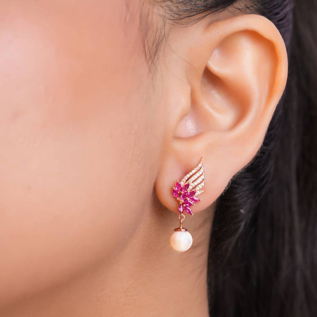 Ruby Dewdrop Rose Gold Plated 925 Sterling Silver Earrings : EAR-20948-RG
