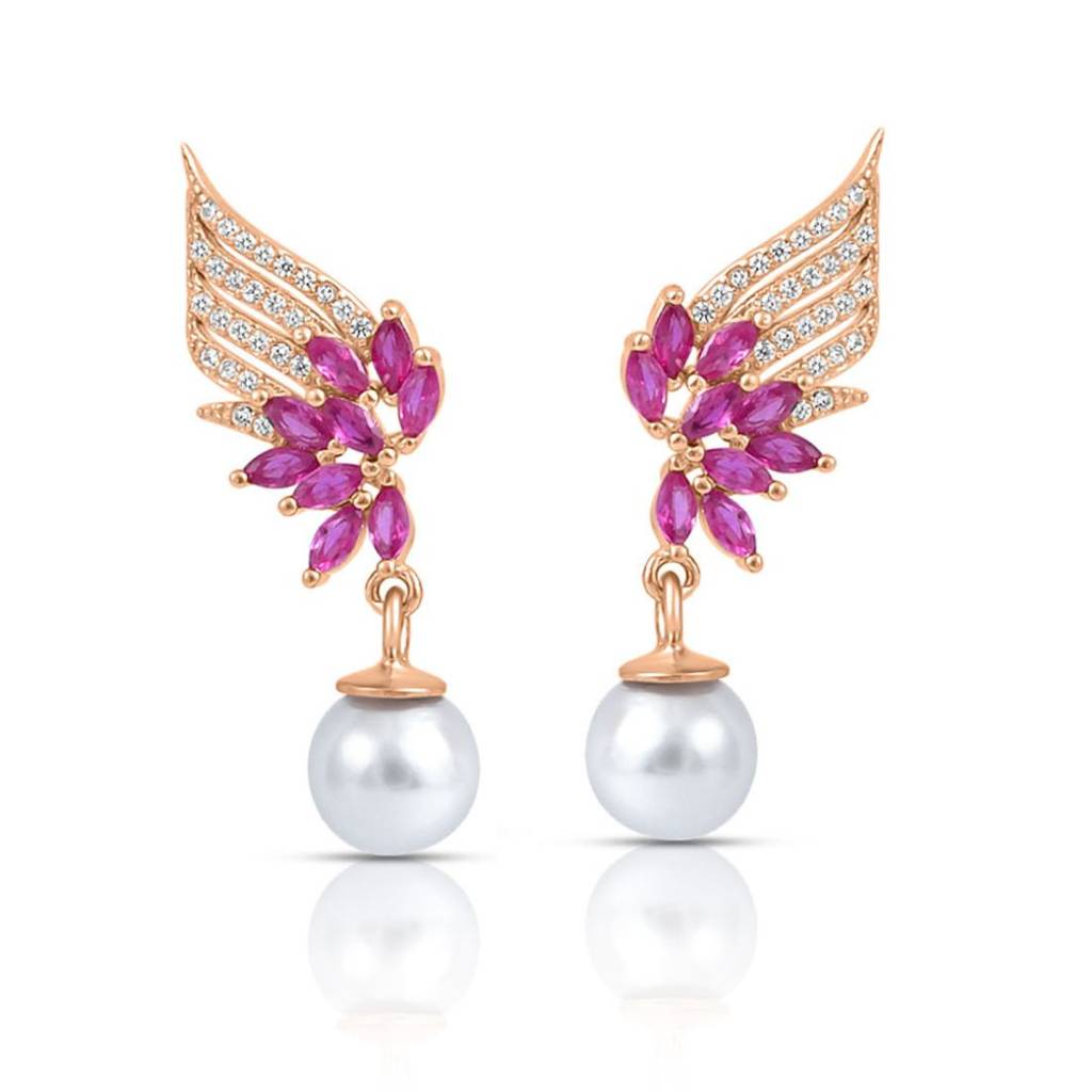 Ruby Dewdrop Rose Gold Plated 925 Sterling Silver Earrings : EAR-20948-RG