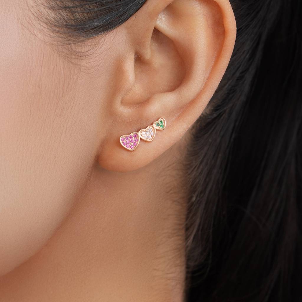 Heartfelt Trio Rose Gold Plated 925 Sterling Silver Earrings : EAR-20949-RG