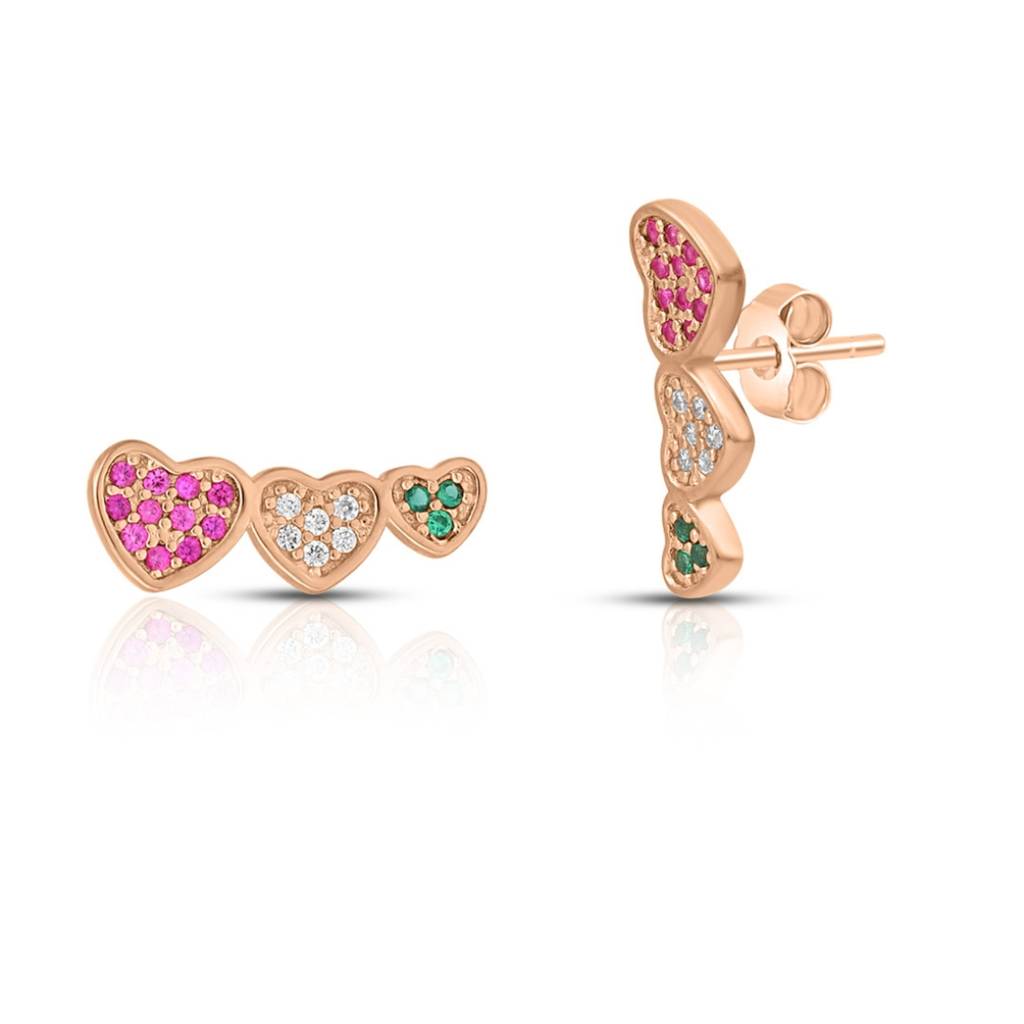 Heartfelt Trio Rose Gold Plated 925 Sterling Silver Earrings : EAR-20949-RG