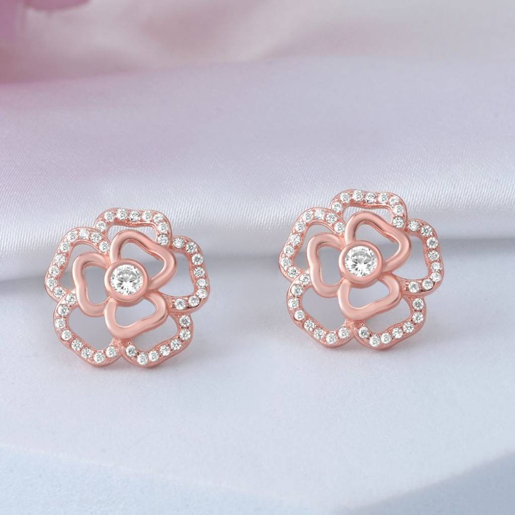 Ethereal Beauty Rose Gold Plated 925 Sterling Silver Earrings : EAR-20950-RG