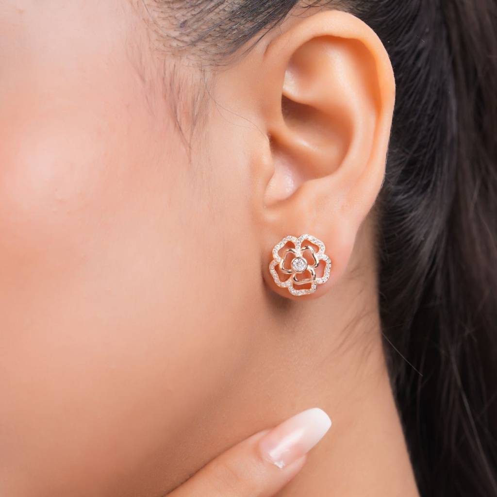 Ethereal Beauty Rose Gold Plated 925 Sterling Silver Earrings : EAR-20950-RG