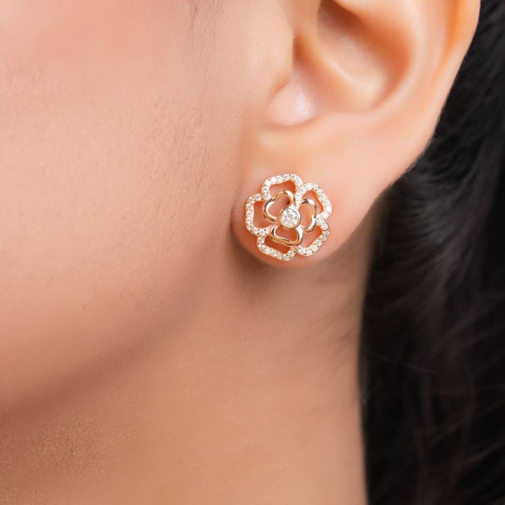 Ethereal Beauty Rose Gold Plated 925 Sterling Silver Earrings : EAR-20950-RG