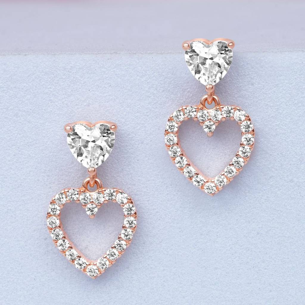 Heart Drop Rose Gold Plated 925 Sterling Silver Earrings Sterling  Silver Rose Gold