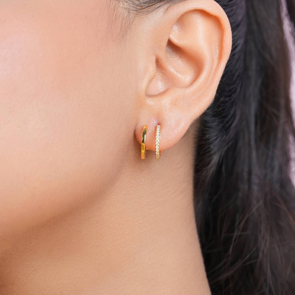 Double Hoop Gold Plated 925 Sterling Silver Earrings : EAR-20956-G