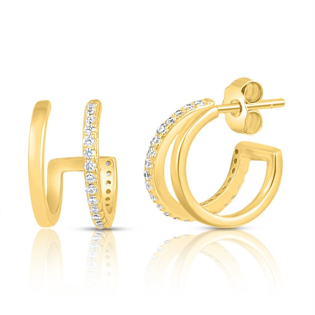 Double Hoop Gold Plated 925 Sterling Silver Earrings : EAR-20956-G