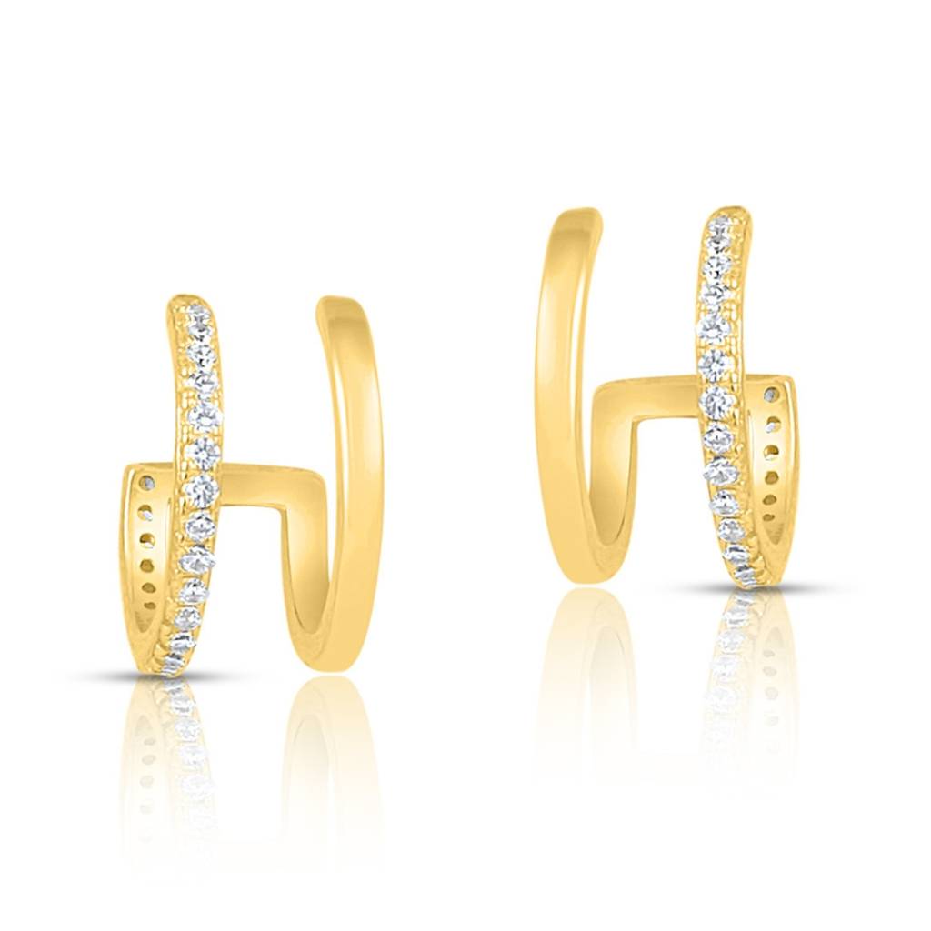 Double Hoop Gold Plated 925 Sterling Silver Earrings : EAR-20956-G