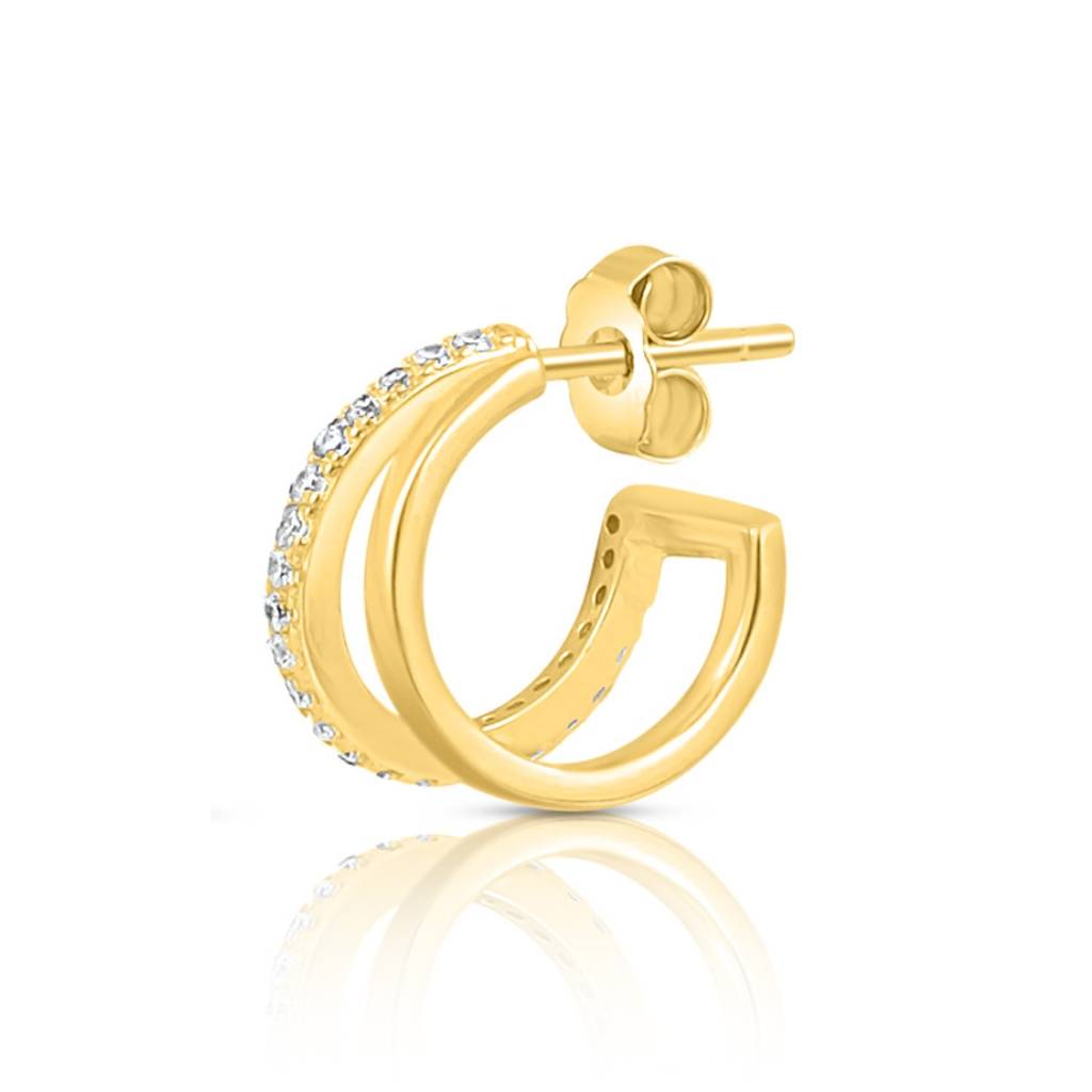Double Hoop Gold Plated 925 Sterling Silver Earrings : EAR-20956-G