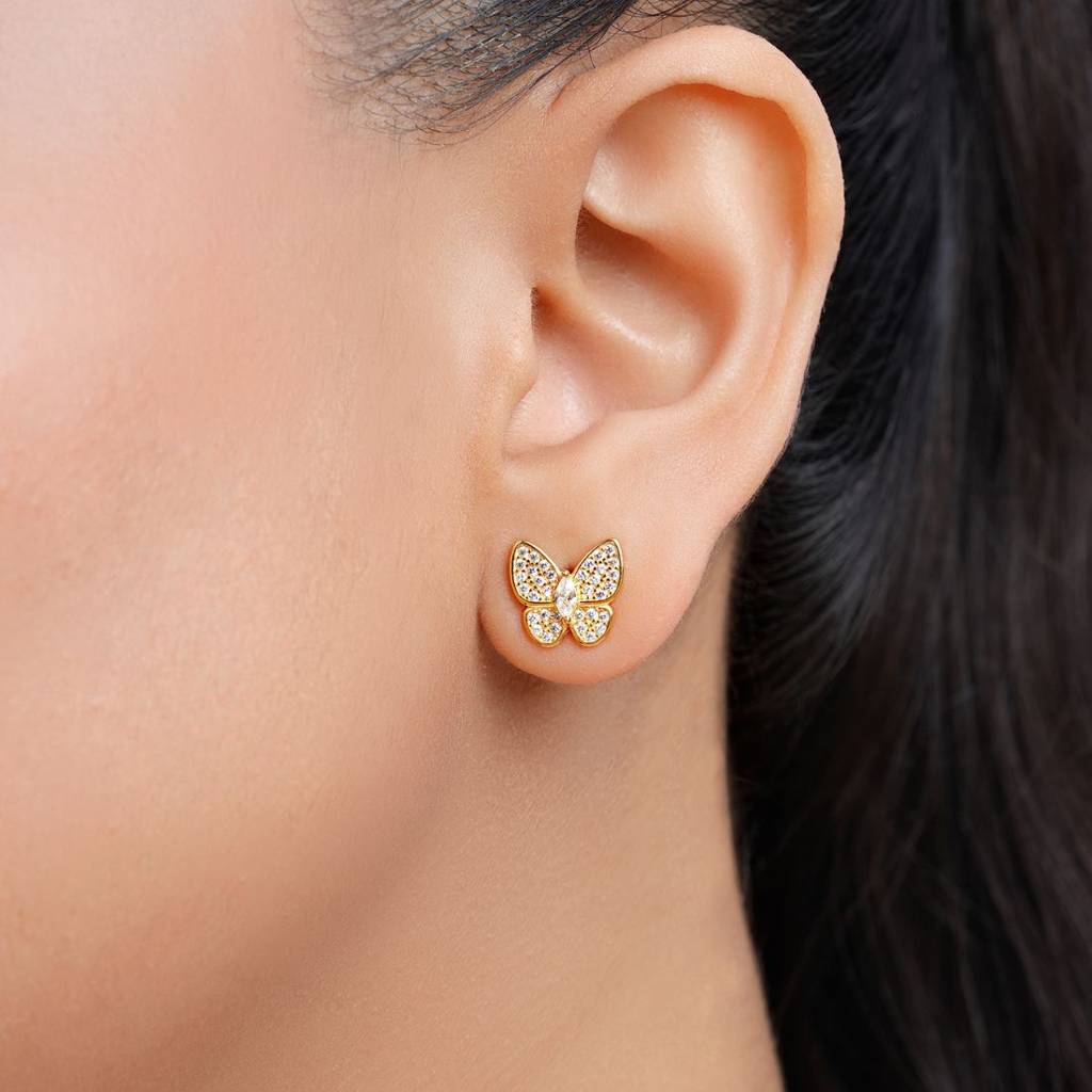 Butterfly Gold Plated 925 Sterling Silver Earrings : EAR-20957-G